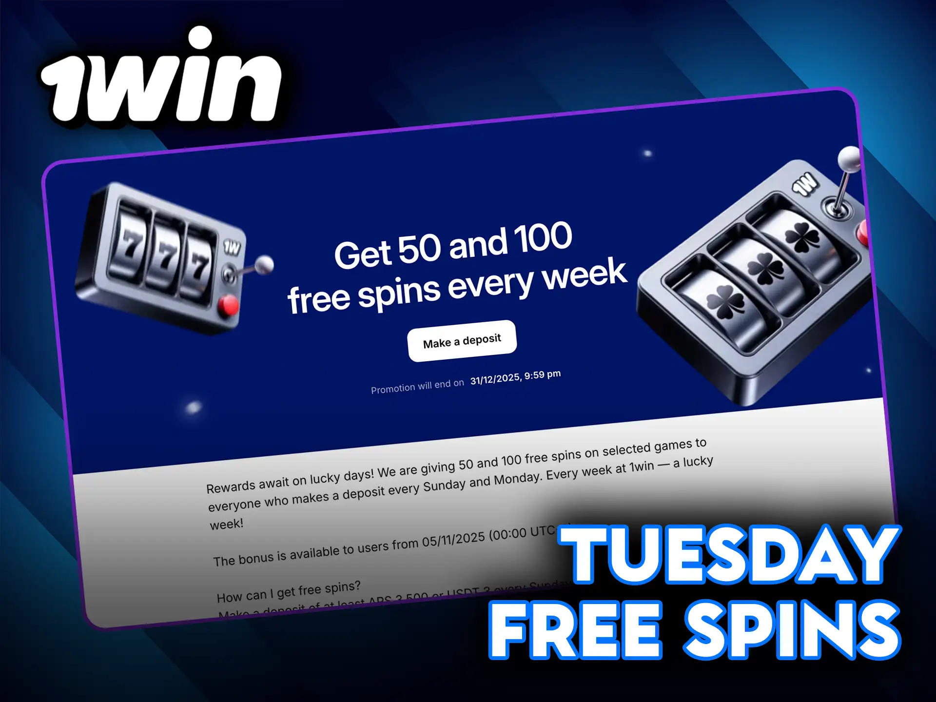 Spin the reels with Tuesday free spins on 1Win.