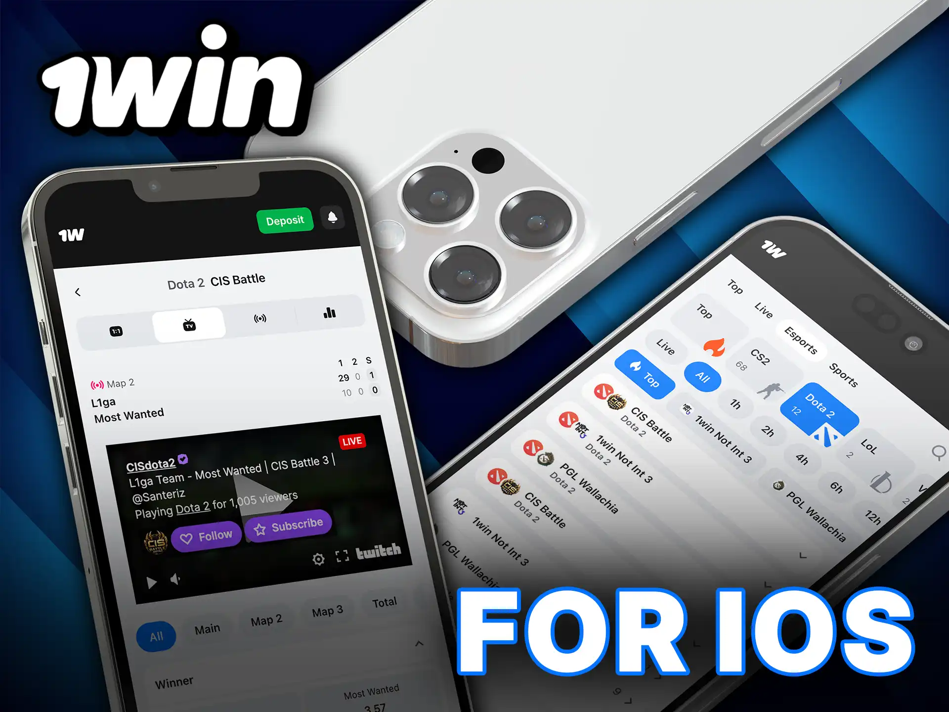 Install the 1Win app for iOS to place your winning Dota 2 bets anywhere.